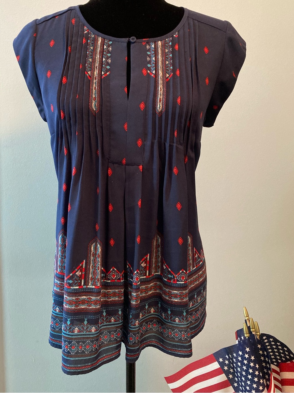 Patriotic DR2 Red White Blue Top Summer Blouse July 4th Daniel Rainn Blouse